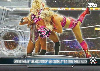 2021 Topps WWE Women's Division - 5th Anniversary Women’s Championship Tribute SmackDown #SC-3 Charlotte Flair def. Becky Lynch and Carmella in a Triple Threat Match Front