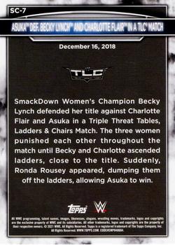 2021 Topps WWE Women's Division - 5th Anniversary Women’s Championship Tribute SmackDown #SC-7 Asuka def. Becky Lynch and Charlotte Flair in a TLC Match Back
