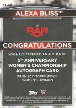 2021 Topps WWE Women's Division - 5th Anniversary Championship Autographs #5A-AB Alexa Bliss Back