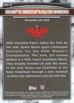 2021 Topps WWE Women's Division - 5th Anniversary Women's Championship Tribute Raw #RC-3 Sasha Banks def. Charlotte Flair in a Falls Count Anywhere Match Back