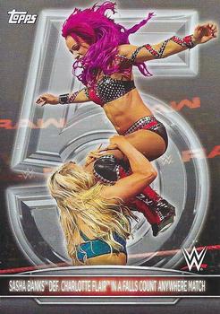 2021 Topps WWE Women's Division - 5th Anniversary Women's Championship Tribute Raw #RC-3 Sasha Banks def. Charlotte Flair in a Falls Count Anywhere Match Front