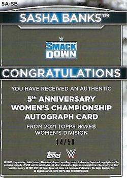 2021 Topps WWE Women's Division - 5th Anniversary Championship Autographs Green #5A-SB Sasha Banks Back