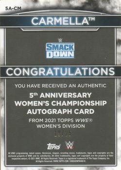 2021 Topps WWE Women's Division - 5th Anniversary Championship Autographs Blue #5A-CM Carmella Back