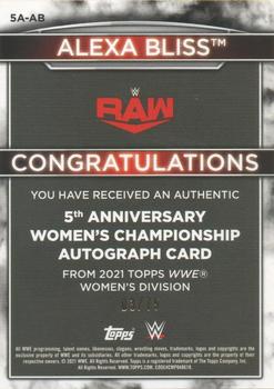 2021 Topps WWE Women's Division - 5th Anniversary Championship Autographs Orange #5A-AB Alexa Bliss Back