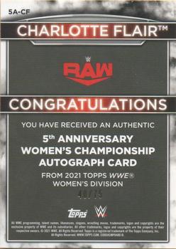2021 Topps WWE Women's Division - 5th Anniversary Championship Autographs Orange #5A-CF Charlotte Flair Back
