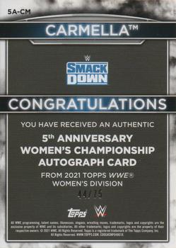 2021 Topps WWE Women's Division - 5th Anniversary Championship Autographs Orange #5A-CM Carmella Back