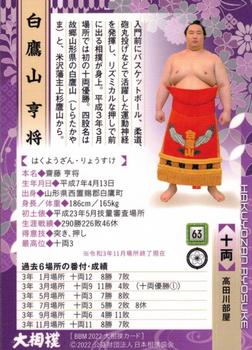 2022 BBM Sumo #63 Hakuyozan Ryosuke Back