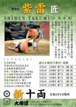 2022 BBM Sumo #70 Shiden Takumi Back