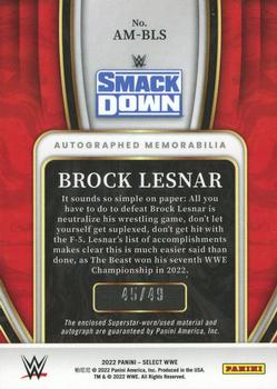 2022 Panini Select WWE - Autographed Memorabilia #AM-BLS Brock Lesnar Back