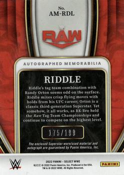 2022 Panini Select WWE - Autographed Memorabilia #AM-RDL Riddle Back