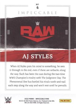 2022 Panini Impeccable WWE #4 AJ Styles Back