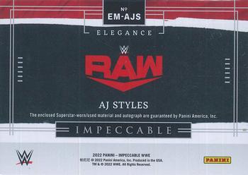 2022 Panini Impeccable WWE - Elegance Memorabilia Autographs #EM-AJS AJ Styles Back