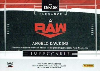 2022 Panini Impeccable WWE - Elegance Memorabilia Autographs Holo Gold #EM-ADK Angelo Dawkins Back