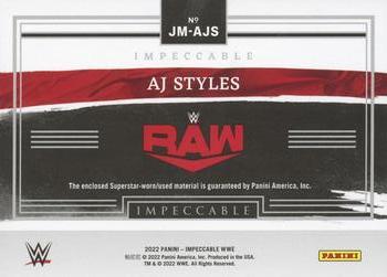 2022 Panini Impeccable WWE - Jumbo Materials #JM-AJS AJ Styles Back