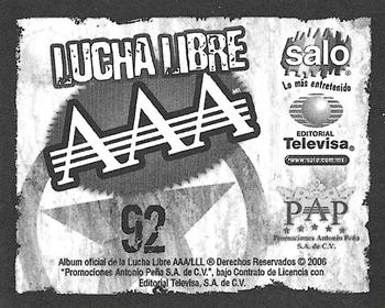 2006 Lucha Libre AAA Triplemente Espectacular Stickers #92 La Parka / Muerte Cibernética Back