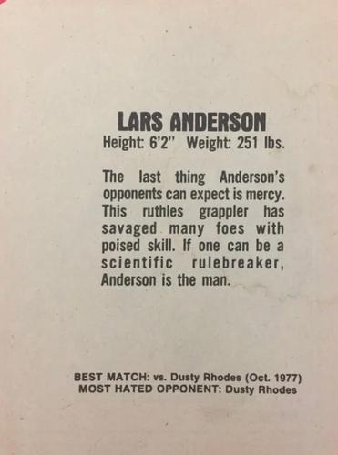 1978 Wrestling Annual #NNO Lars Anderson Back