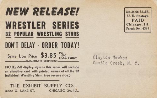 1950 Exhibit Wrestling #NNO Checklist Back