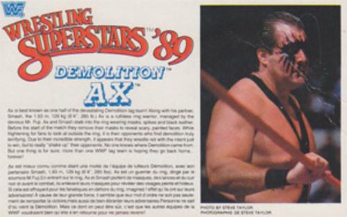 1989 Grand Toys Wrestling Superstars '89 Action Figure Cards (Canada) #NNO Demolition Ax Front