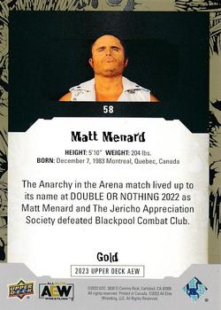 2023 Upper Deck AEW - Gold #58 Matt Menard Back