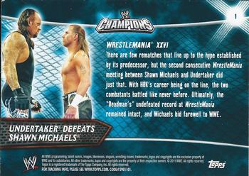 2011 Topps WWE Champions #1 Undertaker Defeats Shawn Michaels Back