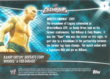 2011 Topps WWE Champions #3 Randy Orton Defeats Rhodes and DiBiase Back