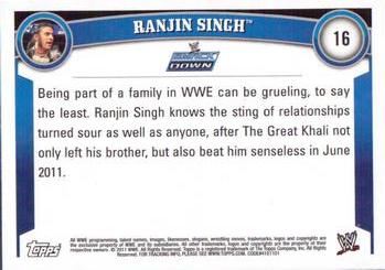 2011 Topps WWE #16 Ranjin Singh Back