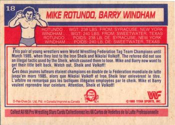 1985 O-Pee-Chee WWF Pro Wrestling Stars #18 Mike Rotundo / Barry Windham Back