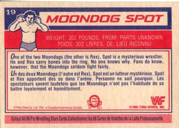 1985 O-Pee-Chee WWF Pro Wrestling Stars #19 Moondog Spot Back