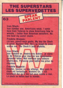 1985 O-Pee-Chee WWF Pro Wrestling Stars #63 The Iron Sheik / Classy Freddie Blassie Back
