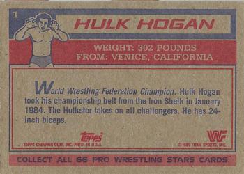 1985 Topps WWF Pro Wrestling Stars #1 Hulk Hogan Back