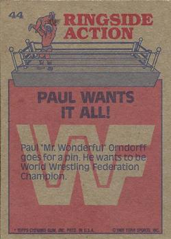 1985 Topps WWF Pro Wrestling Stars #44 Paul Wants It All! Back