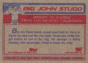 1985 Topps WWF Pro Wrestling Stars #12 Big John Studd Back
