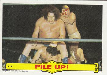 1985 Topps WWF Pro Wrestling Stars #50 Pile Up! Front