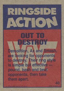 1987 Topps WWF #40 Out to Destroy Back