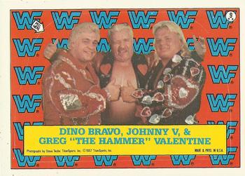1987 Topps WWF - Stickers #9 Dino Bravo / Johnny Valiant / Greg 