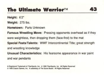 1990 Classic WWF #43 The Ultimate Warrior Back