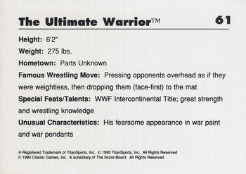 1990 Classic WWF #61 The Ultimate Warrior Back