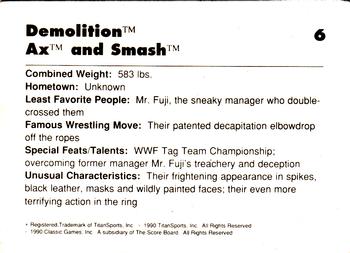 1990 Classic WWF #6 Demolition Back