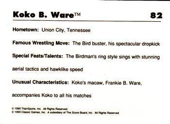 1990 Classic WWF #82 Koko B. Ware Back