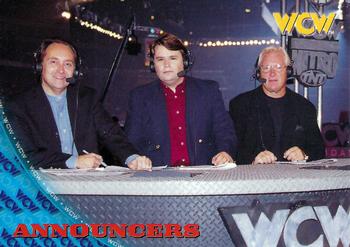1998 Topps WCW/nWo #43 Mike Tenay / Tony Schiavone / Bobby Heenan  Front