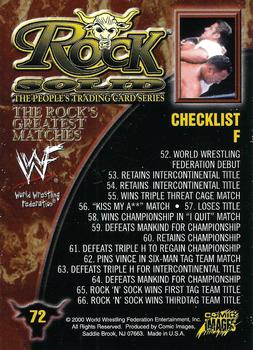 2000 Comic Images WWF Rock Solid #72 Checklist F/Rock with Stevie Richards  Back