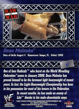 2001 Fleer WWF Raw Is War #4 Dean Malenko  Back