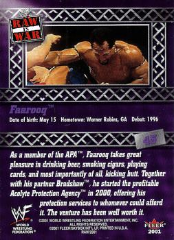 2001 Fleer WWF Raw Is War #45 Faarooq  Back