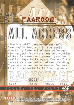 2002 Fleer WWF All Access #21 Faarooq  Back