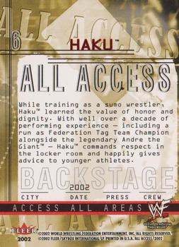 2002 Fleer WWF All Access #6 Haku  Back