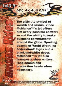 2002 Fleer WWF All Access - Famous Rides #6 FR Vince McMahon's Jet Back