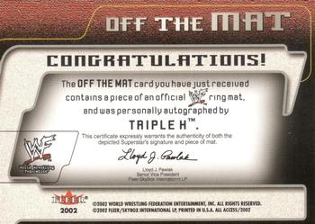 2002 Fleer WWF All Access - Off the Mat Autographs #NNO Triple H  Back