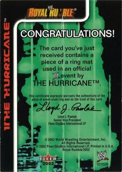 2002 Fleer WWE Royal Rumble - Memorabilia #NNO The Hurricane  Back