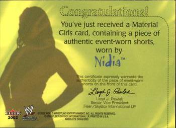 2002 Fleer WWE Absolute Divas - Material Girls #NNO Nidia  Back