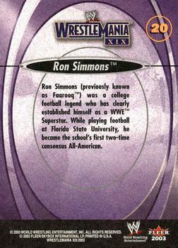 2003 Fleer WWE WrestleMania XIX #20 Ron Simmons  Back